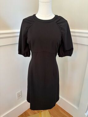 Donna Morgan Black Puff Sleeve Sheath Dress Size 4 Short Sleeve Work Career
